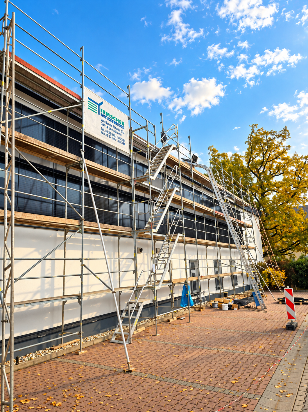 54,28 kWp für mehr Eigenversorgung Ansicht vom Kundenparkplatz Tag1 der Installation der PV Anlage